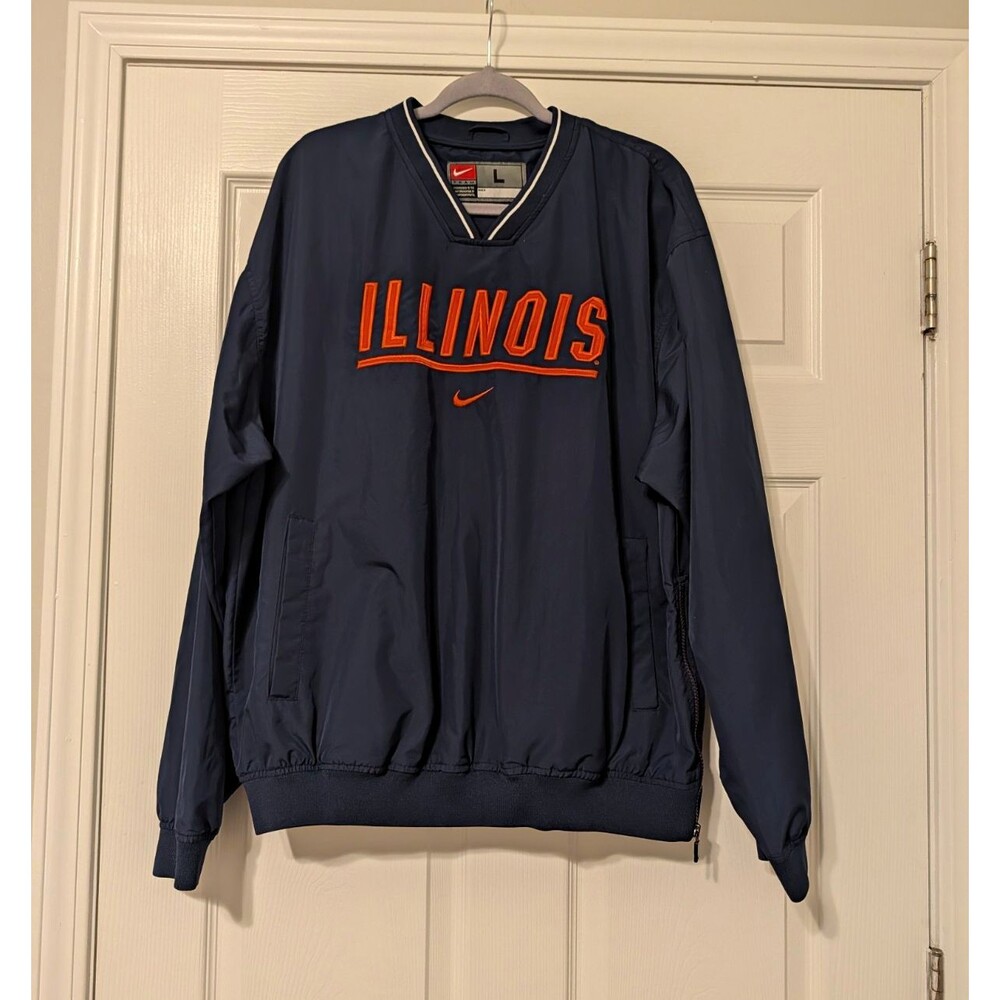 Nike Illinois Fighting Illini Pullover Windbreaker Jacket Blue/Orange Size L